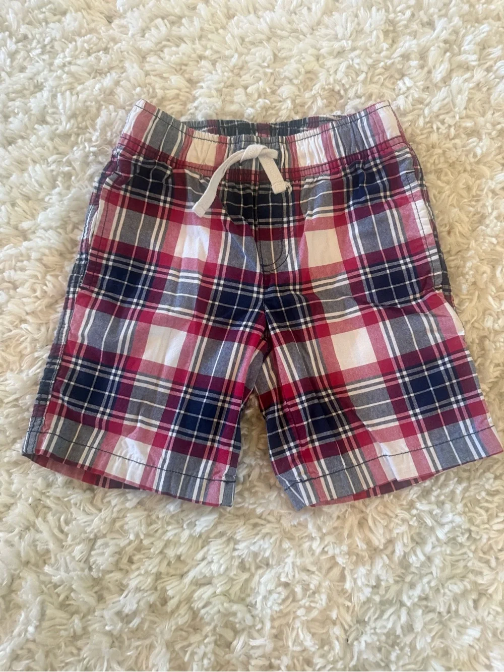 Boys Size 5 Beige Baseball Print Shorts and Gymboree Red Plaid Shorts